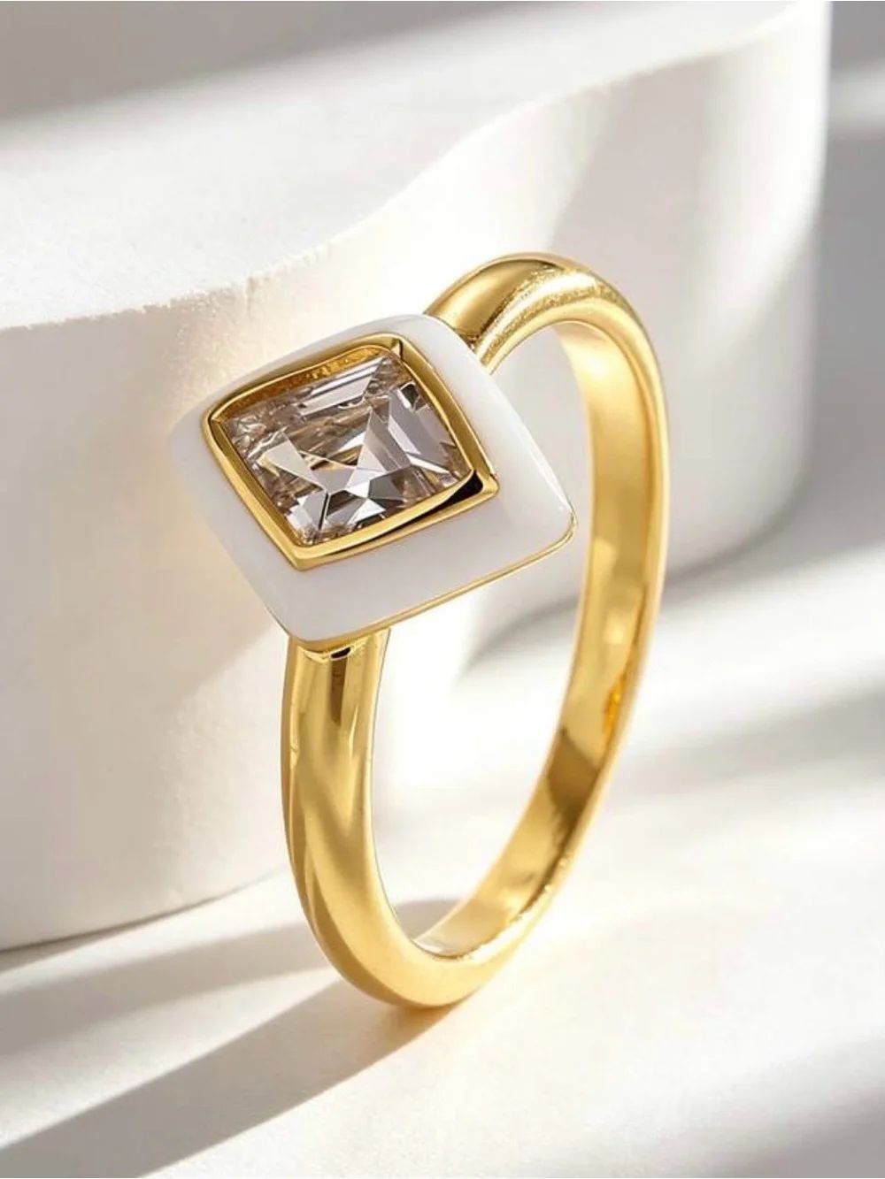 Gold Tone Ring with White Accent and Clear Stone A2171